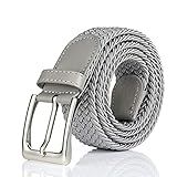 BSLLNEK Elastic Braided Belt, 1 3/8", Woven Stretch Belt for Golf Casual Jeans Shorts Pants (Gray, Medium (33-36" Waist))
