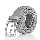 BSLLNEK Elastic Braided Belt, 1 3/8", Woven Stretch Belt for Golf Casual Jeans Shorts Pants (Gray, Medium (33-36" Waist))