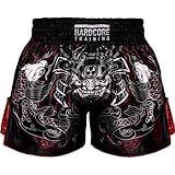 Hardcore Training Muay Thai Men Shorts Japanese Cortoon Kick Boxing MMA Combat Trunks Cage Fightm Sport Sparring (US, Alpha, X-Large, Regular, Regular, Red Black)