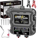 Smart 2 Bank Marine Battery Charger, 10A (5A/Bank), 12V,Waterproof,lifepo4 Lithium Battery Charger Maintainer and Desulfator for AGM, Lithium,Deep-Cycle Batteries Boat Accessories
