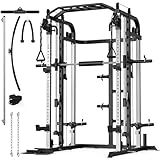 Royal Fitness Smith Machine, Multifunctional Power Cage Rack with Smith Bar and Cable Pulley System, and LAT Pull Down Machine for Home Gym…