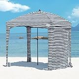 Qipi Beach Cabanas for Sand, Beach Canopy with Sandbags & Side Wall for Family, Easy Set Up Sun Shelter, UPF 50+ UV Protection with Roof Vent 6' x 6' A-Sailor Stripes