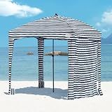 Qipi Beach Cabanas for Sand, Beach Canopy with Sandbags & Side Wall for Family, Easy Set Up Sun Shelter, UPF 50+ UV Protection with Roof Vent 6' x 6' A-Sailor Stripes