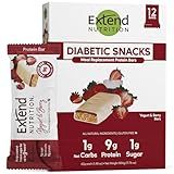 Extend Nutrition 1 Gram Sugar High Protein Bars, Perfect Diabetic Snacks for Adults and Kids, High Protein Bars for Hunger Control & Steady Energy, Low Carb, Keto Friendly, Yogurt and Berry, 12 Count