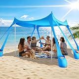 Beach Tent Sun Shelter UPF 50+,10x10 FT Beach Canopy Tent Sun Shade,Pop Up Beach Canopy with 8 Sandbags, Outdoor Beach Shade for Camping Trips, Fishing, Backyard Fun Picnics (Sky Blue)