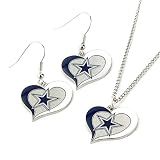 aminco womens NFL Dallas Cowboys Swirl Heart Earrings & Pendant Set , Silver, 7"
