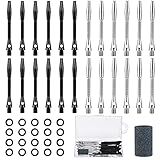 24 Pieces Aluminum Dart Shafts Shafts for Darts Steel Tip Soft Tip Dart Accessories 1.97 Inches Hard Metal Dart Stems with Rubber O Rings Darts Sharpener for Sports Outdoor Dart Flight (Black, Silver)