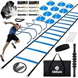 Agility Ladder Speed Training Equipment Set, 20ft Speed Ladder, 4 Hurdles, 10 Speed Cones, Running Parachute, Football Basketball Soccer Training Equipment for Kids Youth Adults - Enhance Speed