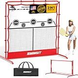 Pickleball Practice Rebounder Net 6FT Mini Pickle Ball Net Portable for Outdoor Driveway Backyard and Indoor Garage 2in1 Trainer for Dink Volley Tennis Practice rebounder (Red)