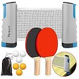 FBSPORT Ping Pong Paddle Set, Portable Table Tennis Set with Retractable Net, 2 Rackets, 6 Balls and Carry Bag for Children Adult Indoor/Outdoor Games, Gray