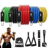WHATAFIT Resistance Bands,Exercise Bands,Workout Bands with Handles,Door Anchor and Ankle Straps,5 Resistance Levels Fitness Bands,for Strength,Training, Physical Therapy, and Home Gym Equipment