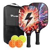 U-BRIO Pickleball Paddles USAP Approved | 16MM Max Sweet Spot | 3-Layer Fiberglass & Edge Guard | PP Honeycomb Shock Absorption | High Forgiveness | Beginner-Friendly Value Bundle (Cool Lightning)