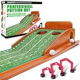 CHAMPKEY Premium Golf Putting Green Indoor with 3 Golf Putting Gates - Improves Putting Accuracy and Skill Levels Golf Putting Mat - Ideal for Indoor and Outdoor Training(Green - 2 Holes)