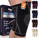 PhysFlex Knee Brace for Pain Relief - 2 Pack Knee Compression Sleeves for Men and Women - Support for Weightlifting, Gym, Workout, Volleyball - Meniscus Tear, ACL, Arthritis