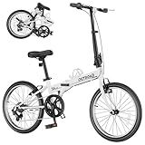 MarKnig 20 inch Folding Bike, Foldable Bicycle for Adults with 7 Speed Derailleur, Lightweight Collapsible Bicycle for City Commuting, Fold Up Bike Men Women Teenagers, White