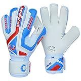 Renegade GK Talon Mirage Goalie Gloves with Pro-Tek Finger Spines | 4mm Hyper Grip & Duratek | White, Blue, Blue Soccer Goalkeeper Gloves (Size 7, Youth, Flat Cut, Level 2)