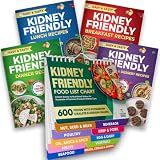 Kidney-Friendly Food List Chart & 4 Cookbook Bundle | Renal Diet Quick Reference Guide with 600+ Foods with Oxalate, Potassium, Phosphorus Data | 100+ Renal Diet Recipes with Full-Color Pictures