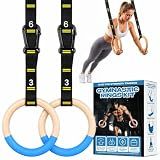 Spoortqi Wooden Gymnastic Rings with Adjustable Straps for Home Workouts | Non-slip grip, numbered adjustment points, durable wood construction, versatile strength training