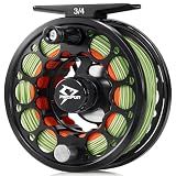 Piscifun Sword Fly Fishing Reel with Line, Pre-Loaded CNC-Machined Aluminum Alloy Fly Reel, Light Weight and Corrosion Resistance Design, 3/4wt Black