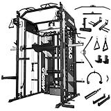 Mikolo Smith Machine with Weight Stack, Power Cage Home Gym System with LAT Pulldown & Cable Crossover, Multi-Functional Trainer with Dual Pulley System, Includes 10+ Free Attachments