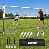 Patiassy Badminton Set for Backyard, Outdoor Badminton Net with Anti-Sag Design, 4 Professional Badminton Rackets, 4 Shuttlecocks and Carry Bag for Lawn or Beach