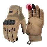 KEMIMOTO Tactical Gloves for Men, Touchscreen Motorcycle Gloves with Hard Shell & Palm Padding for Sports Motorcycle Cycling Tactical Airsoft Paintball Hunting Hiking Camping Climbing (Brown,Large)