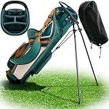 Ultra-Lite Golf Stand Bag - 3 Lbs, 4 Way Divider Portable Golf Club Carry Bag, Water-Repellent Golf Travel Case with Rain Hood, Golf Gifts for Men and Women (Green)