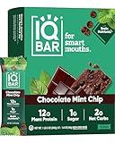 IQBAR Brain and Body Plant Protein Bars - Chocolate Mint Chip - 12-Count - Keto, Vegan, Low Carb, High Fiber, Gluten Free, Dairy Free, Low Sugar Snack with Nutrients for Focus, Energy, Meal Replacement