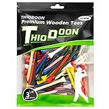 THIODOON Professional Natural Wood Golf Tees - Pack of 100, Multiple Colors & Sizes (3-1/4", "2-3/4", "2-1/8 inch), Tall Tees Reduce Side Spin & Friction