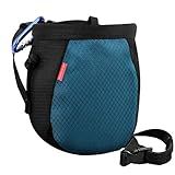 Rhino Valley Climbing Chalk Bag, No Leak Drawstring Chalk Bag with Adjustable Belt, Carabiner Clip and Zippered Pockets Chalk Bag for Rock Climbing, Cross Fit, Weight Lifting & More,Black & Royal Blue