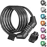 Titanker Bike Lock Cable, 4 Feet Bike Cable Lock Basic Self Coiling Kids Bike Lock Combination with Complimentary Mounting Bracket, 5/16 Inch Diameter (4FT, Black-8mm)