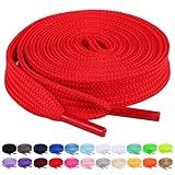 Booyckiy 2 Pairs Flat Shoe Laces for Sneakers, 2/5" Wide Athletic Shoelaces, Red 48 inch(122cm)