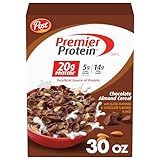 Post Premier Protein Chocolate Almond Cereal, Chocolatey Protein Cereal Flakes with Sliced Almonds, Contains 20g of Protein Per Serving, 30 OZ Box