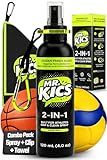 MR. KICS Basketball Shoe Grip Spray - Anti Slip Traction for Court Shoes, Shoe Grip Enhancer - 2-in-1 Cleaner with Microfiber Towel, Backpack Clip - Volleyball, Pickleball, Tennis, Badminton