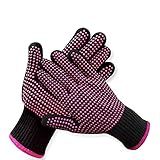 AFT90 2 Pcs Professional Heat Resistant Glove for Hair Styling Heat Blocking Gloves for Curling, Flat Iron and Hair Styling Tools, Silicone Bump, Pink Edge