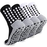 ZXOLDZX 2/4/6 Pairs Men's Soccer Socks Grip Pads Non Slip Football Baseball Soccer Socks for Men Women (2 Pairs/Black White)
