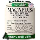 Maca Root Capsules for Men & Women, Organic Black Maca 40:1 Extract, 60ct | Energy, Stamina, Mood, Drive, Endurance & Hormone Balance Support, 1500mg Black Maca Peruana, Ashwagandha & Fenugreek