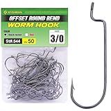 Offset-Worm-Hooks-for-Bass-Fishing-Round Bend Plastic Worms Texas Rig Hook Black Red 1/0 2/0 3/0 4/0