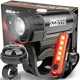 BLITZU Bike Lights, Super Bright Bicycle USB-C Rechargeable Headlight, Taillight & Bell Set, Waterproof Safety Front & Rear Back light for Night Riding, Easy to Install for Men Women Kids Road Cycling