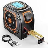 Laser Tape Measure 2-in-1, 197Ft Laser Distance Meter & 16Ft Digital Tape Measure, with LCD Display, Pythagorean Mode, Area/Volume Calculation, USB-C Rechargeable for Woodworking and Construction