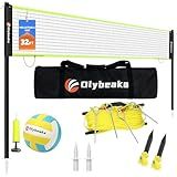 32ft Regulation Size Portable Outdoor Volleyball Net Set System for Backyard Beach with Height Adjustable Poles, PU Volleyball and Pump, Carry Bag, Boundary Line - Easy Set Up & Anti-Sagging (Black)