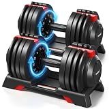 Yagud Adjustable Dumbbell Set, 50/90 lbs Adjustable Weights Dumbbells | 12/16 Levels Adjust,1 Hand Rotation, Safety Lock System, Non-Slip Texture Grip, Space-Saving Design for Full-Body Home Gym