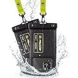 Pelican 2 Pack Marine - IP68 Waterproof Phone Pouch (Regular Size) Floating Waterproof Phone Case - Beach Cruise Ship Travel Essentials - Works w/All Phones - Detachable Lanyard - Black/Hi-Vis Yellow