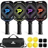 Pickleball Paddles Set of 4, Complete Family Starter Kit – 4 Balls (Indoor & Outdoor), 4 Overgrips & Bag, Lightweight Carbon Fiber Rackets for Beginners & Intermediate, Ready to Play Anywhere