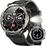 IOWODO Military Smart Watch for Men (Answer/Dial Calls), 1.45" Fitness Tracker with 100-Day Battery/Flashlight/Compass/Heart Rate/120+ Sports Modes IP68 Waterproof Smartwatch for iOS Android(2 Straps)