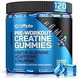 OFFPTE Pre Workout Gummies for Men & Women,Cheweable|Sugar-Free|PreWorkout Energy Gummies with Creatine Monohydrate, Beta-Alanine,Taurine for Strength & Endurance,120 Gummies, Blueberry Flavor