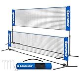 SONGMICS 10 ft Badminton Net, Height Adjustable Volleyball Net, Pickleball Net with Poles, Foldable Nylon Net for Tennis Indoor Outdoor Court, Blue and Black USYQ300V1