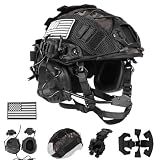 ClrfZebr Tactical Helmet with Headset,4in1 Upgraded Adjustable with Helmet Cover for Airsoft Cosplay Military Tactical Gear (Green)