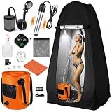 Portable Camping Shower Kit with Privacy Tent Heated Water Outdoor Shower | All-in-One Outdoor Shower System with Privacy Tent, Portable Pump, 22L Water Bag, Heated Setup, LED Light & Essentials