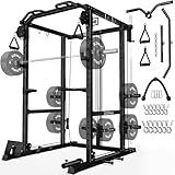 Goimu Power Cage, 2000LBS Squat Rack with LAT Pulldown, Adjustable Power Rack Home Gym Machine for Full Body Training, Workout Cage with Multi-Function Attachments (R1-V4 Power Cage BK)
